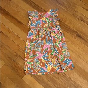 Tropical Floral Kids Dress with Ruffle Sleeves